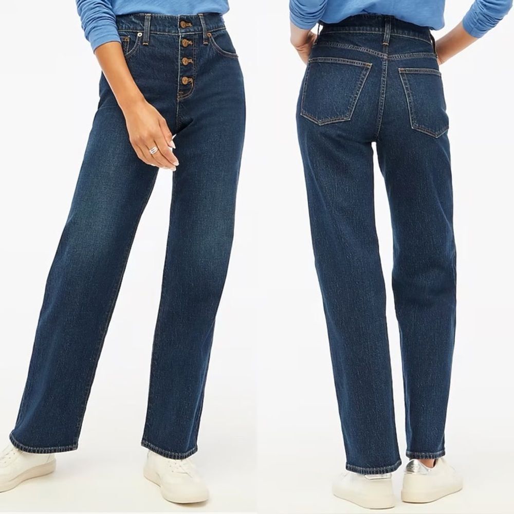 J. Crew Full-Length Wide-Leg Jeans Size 31 Dark Wash Button Fly